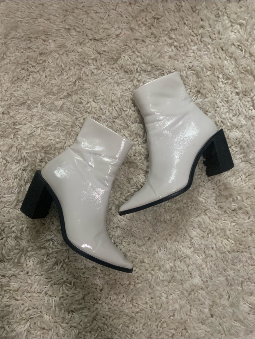 7.5 | White Vegan Leather  Ankle Boots with Block Heel